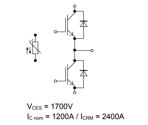 Puente 1700V 1200A 20mW 0 de la parada de campo del foso de los módulos FF1200R17IP5PBPSA1 de IGBT medio