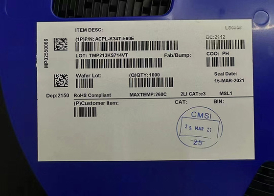 Acoplador óptico actual de alto rendimiento de la impulsión de la puerta del MOSFET 2,5 A del pico automotriz de ACPL-K34T-560E