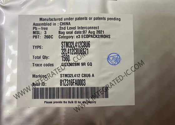 ARM Cortex M4 RISC 64KB 48-UFQFPN de destello de los microcontroladores MCU STM32L412C8U6 del BRAZO