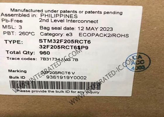 Los ICs saltan los microcontroladores del BRAZO STM32F205RCT6 - conectividad 256kB del M3 del ARM Cortex de MCU 32BIT