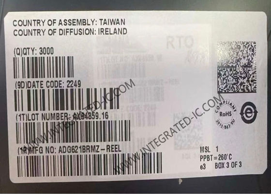 Chip de circuito integrado ADG621BRMZ Interruptor dual SPST IC con paquete MSOP de 10 pines, suministro único de 2.7V a 5.5V y suministro dual de ±2.7V a ±5.5V