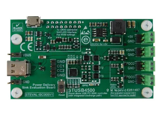 Placa de evaluación del controlador de suministro de energía USB STUSB4500 para soluciones integradas STEVAL-ISC005V1