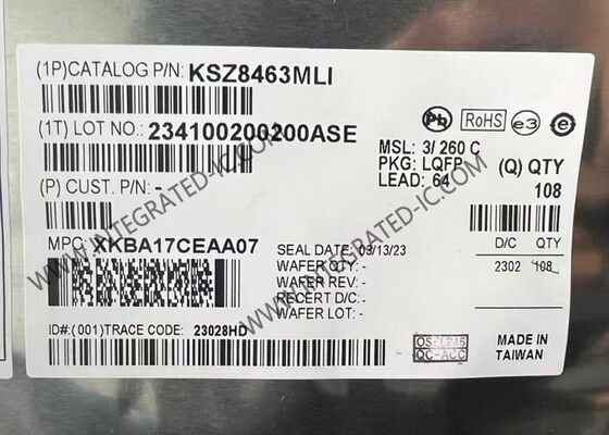 Ethernet IC KSZ8463MLI-TR Interruptor Ethernet de tres puertos con fibra LQFP64