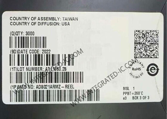 AD8021ARMZ Chip de circuito integrado Amplificador de alta velocidad de bajo ruido con ancho de banda de ganancia de 1 GHz para sistemas de 16 bits