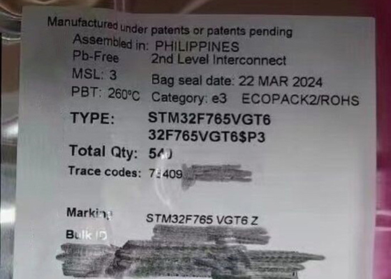 Microcontrolador IC 100-LQFP de la base del microprocesador STM32F765VGT6 1MB del circuito integrado solo