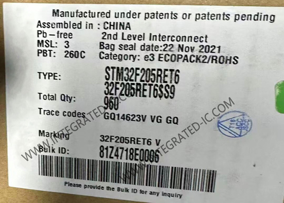 Soporte de la superficie del paquete del FLASH 64-LQFP del microcontrolador MCU IC STM32F205RET6