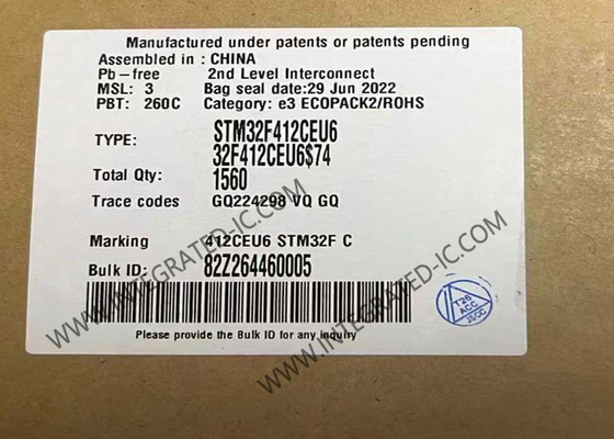 Microcontrolador STM32F412CEU6 MCU 100MHz 32Bit Microcontrolador IC UFQFPN48 MCU Embebido