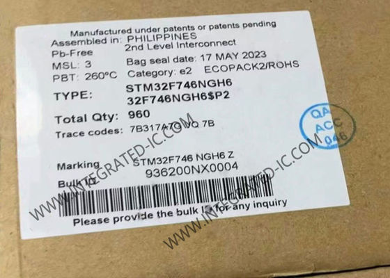 El microcontrolador MCU STM32F746NGH6 integró sola base de los microcontroladores 216TFBGA