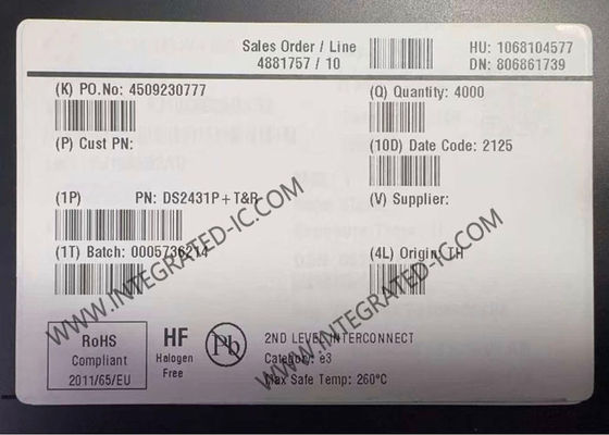 Chip IC de memoria EEPROM 1-Wire DS2431P de 1024 bits con paquete TSOC-6 y organización 256 x 4