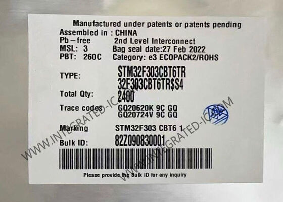 Microcontrolador STM32F303CBT6TR de 32 bits con núcleo ARM Cortex-M4 a 72 MHz y 128 KB de memoria Flash