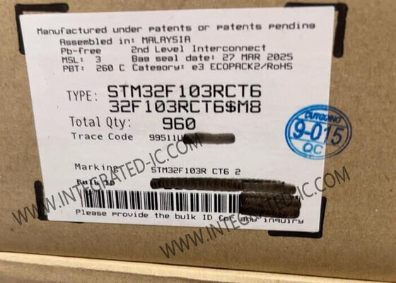 STM32F103RCT6 Microcontrolador de 32 bits con núcleo ARM Cortex-M3, velocidad de 72 MHz, memoria flash de 256 KB y ADC de 12 bits
