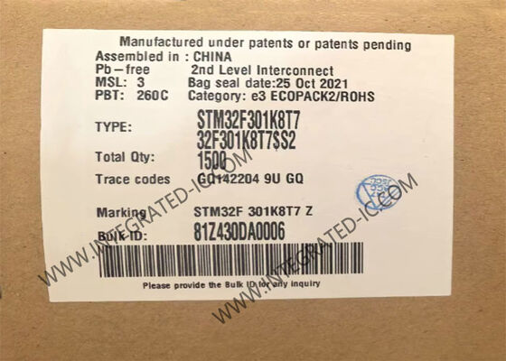 Microcontrolador STM32F301K8T7 de 32 bits con núcleo ARM Cortex M4 a 72 MHz y ADC de 8 canales