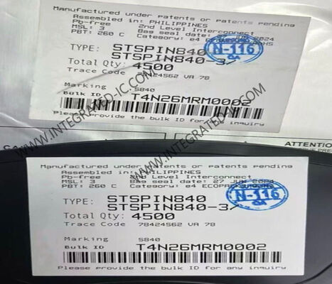 STSPIN840 Chip de circuito integrado compacto con doble motor de corriente continua con 1,5 A de corriente de salida y 7V a 45V de voltaje de funcionamiento