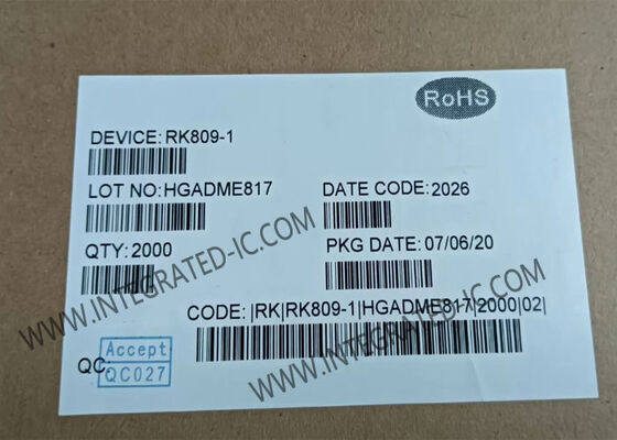 Chip de circuito integrado PMIC RK809-1 con rango de entrada de 2.7V - 5.5V, 35uA de baja corriente en espera y frecuencia de muestreo de 48KHz~192KHz para sistemas multi-núcleo