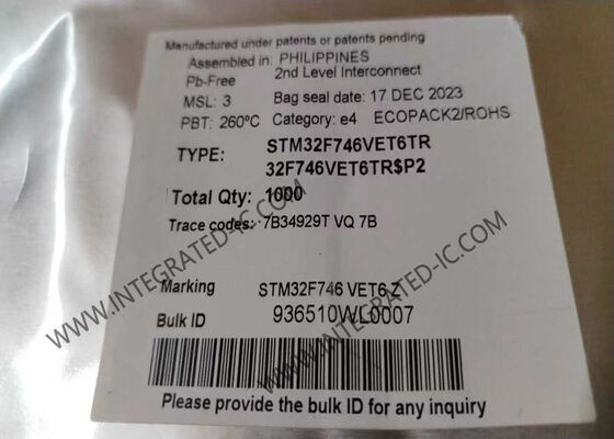 MCU de microcontrolador de 32 bits STM32F746VET6TR con núcleo ARM Cortex-M7 de 216 MHz y memoria flash de 512 KB