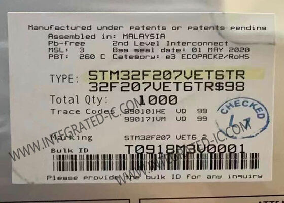 Microcontrolador STM32F207VET6TR MCU ARM Cortex-M3 120MHz 512KB Flash, paquete 100-LQFP