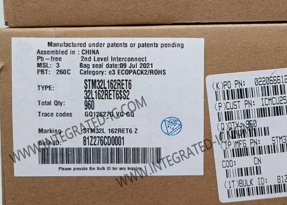 Microcontrolador MCU STM32L162RET6 con 32MHz ARM Cortex-M3, 512KB de memoria flash y 51 pines de entrada y salida