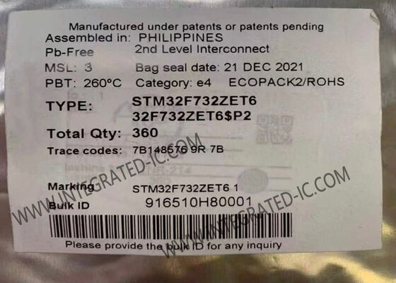 Microcontrolador STM32F732ZET6 MCU de 216 MHz de un solo núcleo con E/S rápidas y paquete 144LQFP
