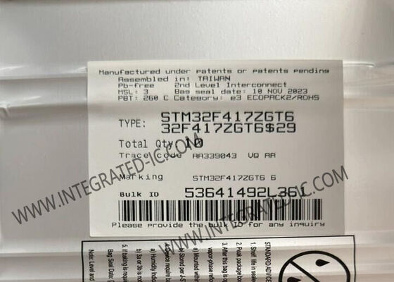 Microcontrolador MCU de un solo núcleo de 32 bits STM32F417ZGT6 con velocidad de 168 MHz y encapsulado LQFP-144