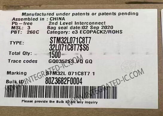 Microcontrolador MCU STM32L071C8T7 Hasta 32MHz STM32 MCU de muy baja potencia LQFP-48