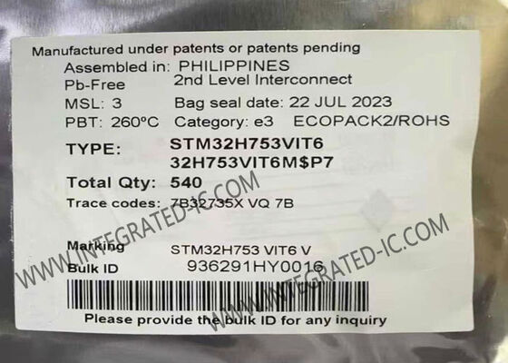 Microcontrolador STM32H753VIT6 MCU ARM Cortex de 480MHz con 2 controladores CAN en paquete 100-LQFP