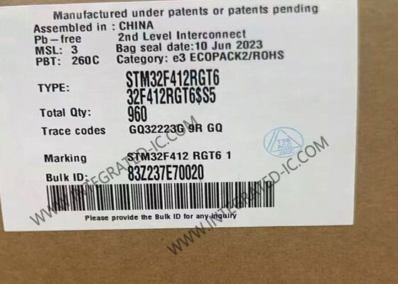 STM32F412RGT6 Microcontrolador MCU 100MHz 32 bits ARM Cortex-M4 Microcontroladores IC LQFP-64